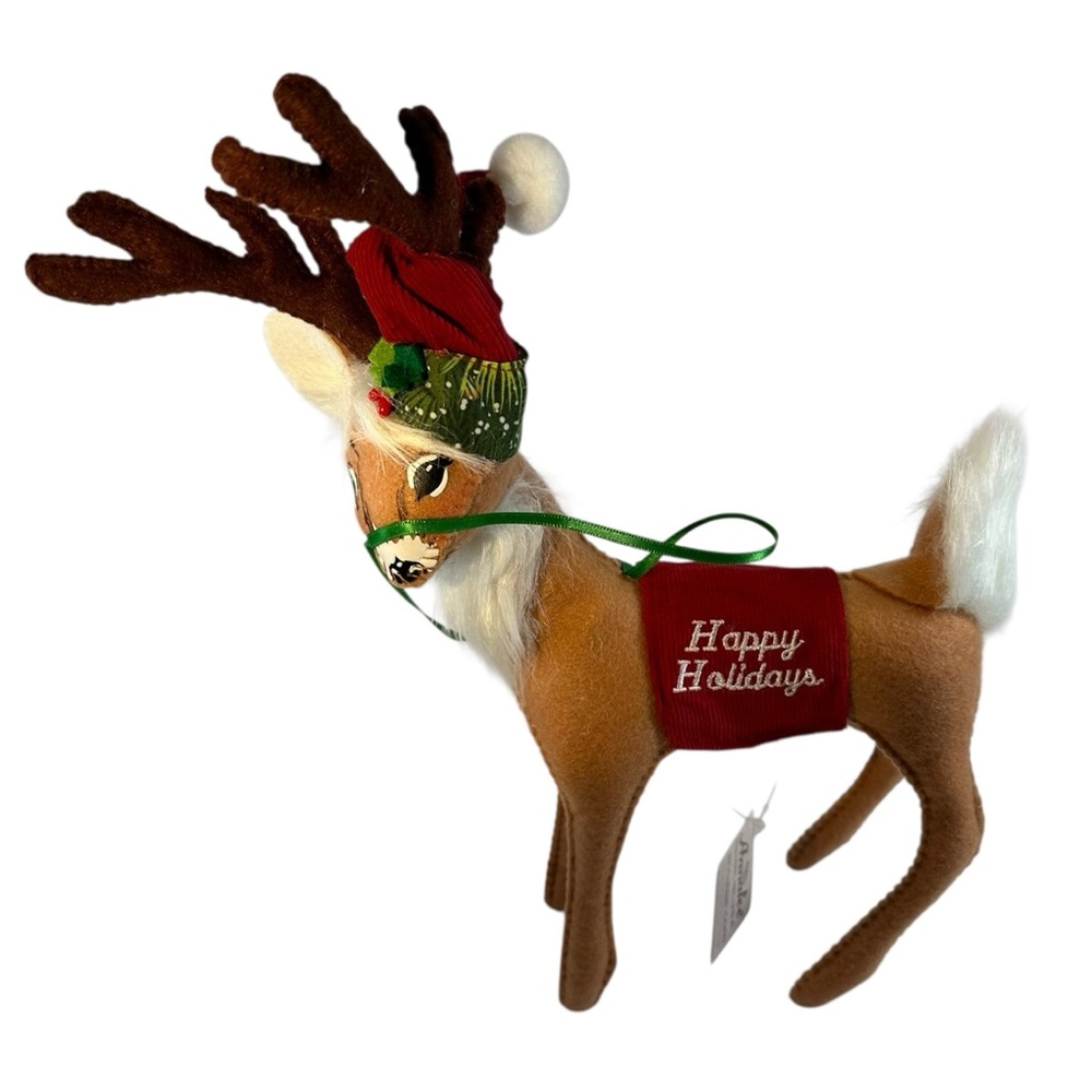 Holiday Reindeer Plush with Red and Green Details
